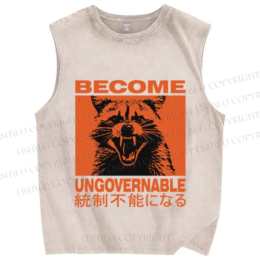 Unisex Ungovernable Raccoon Printed Washed Tank Top