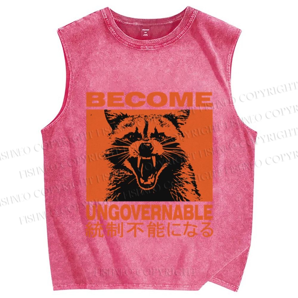 Unisex Ungovernable Raccoon Printed Washed Tank Top