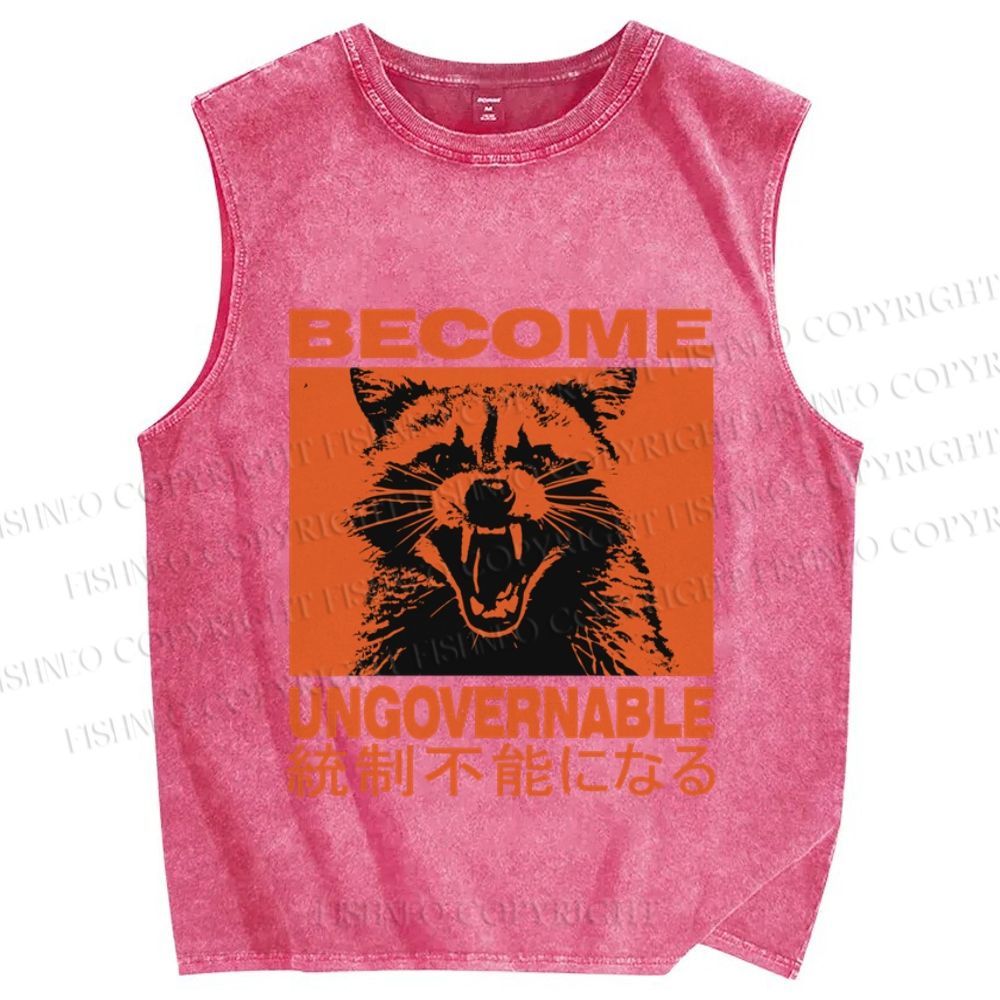Unisex Ungovernable Raccoon Printed Washed Tank Top