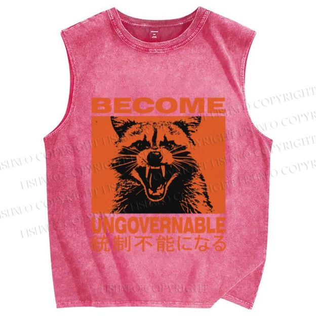 Unisex Ungovernable Raccoon Printed Washed Tank Top