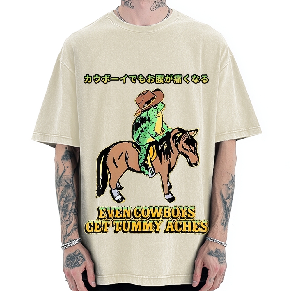 Even Cowboys Get Tummy Aches Funny Vintage Washed T-shirt