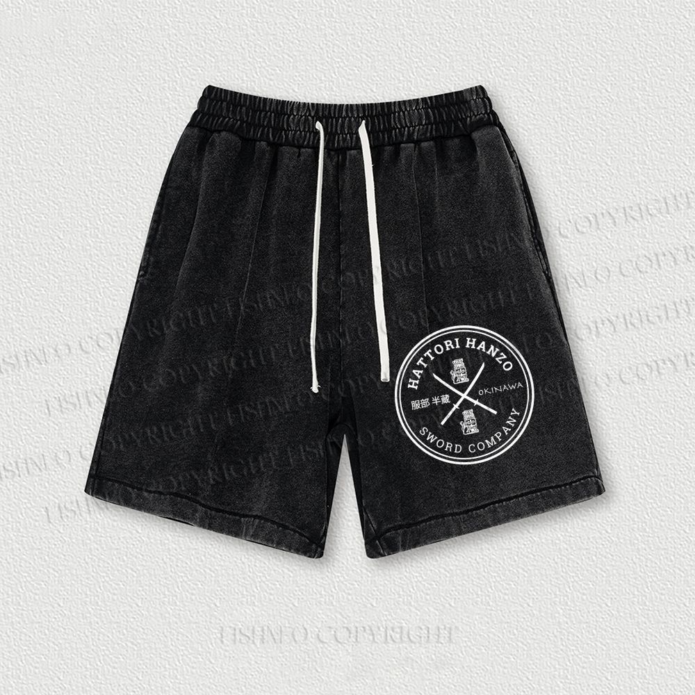 Hattori Hanzo Komainu Okinawa Sword Company Japanese Style Washed Vintage Shorts
