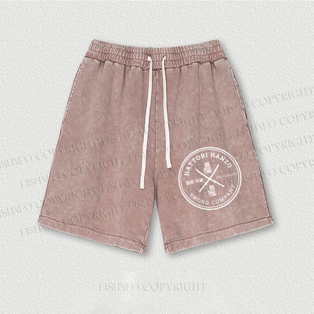 Hattori Hanzo Komainu Okinawa Sword Company Japanese Style Washed Vintage Shorts