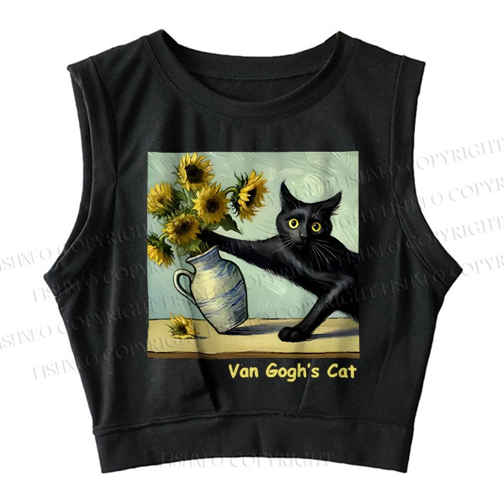 Van Gogh's Naughty Cat Sleeveless Crop Top