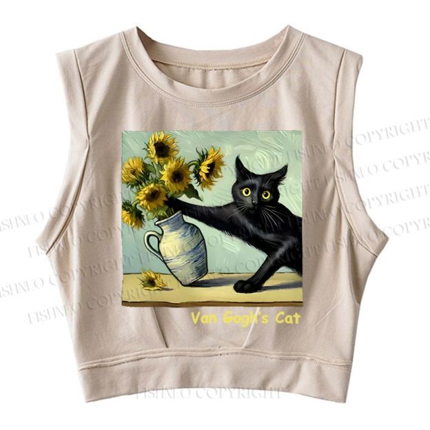 Van Gogh's Naughty Cat Sleeveless Crop Top