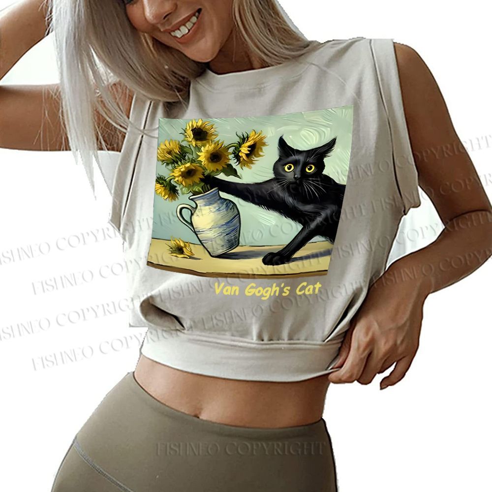 Van Gogh's Naughty Cat Sleeveless Crop Top