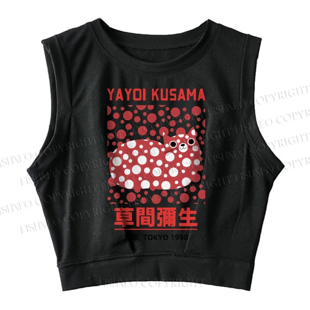Kusama Cat Vintage Wash Japanese Design Sleeveless Crop To
