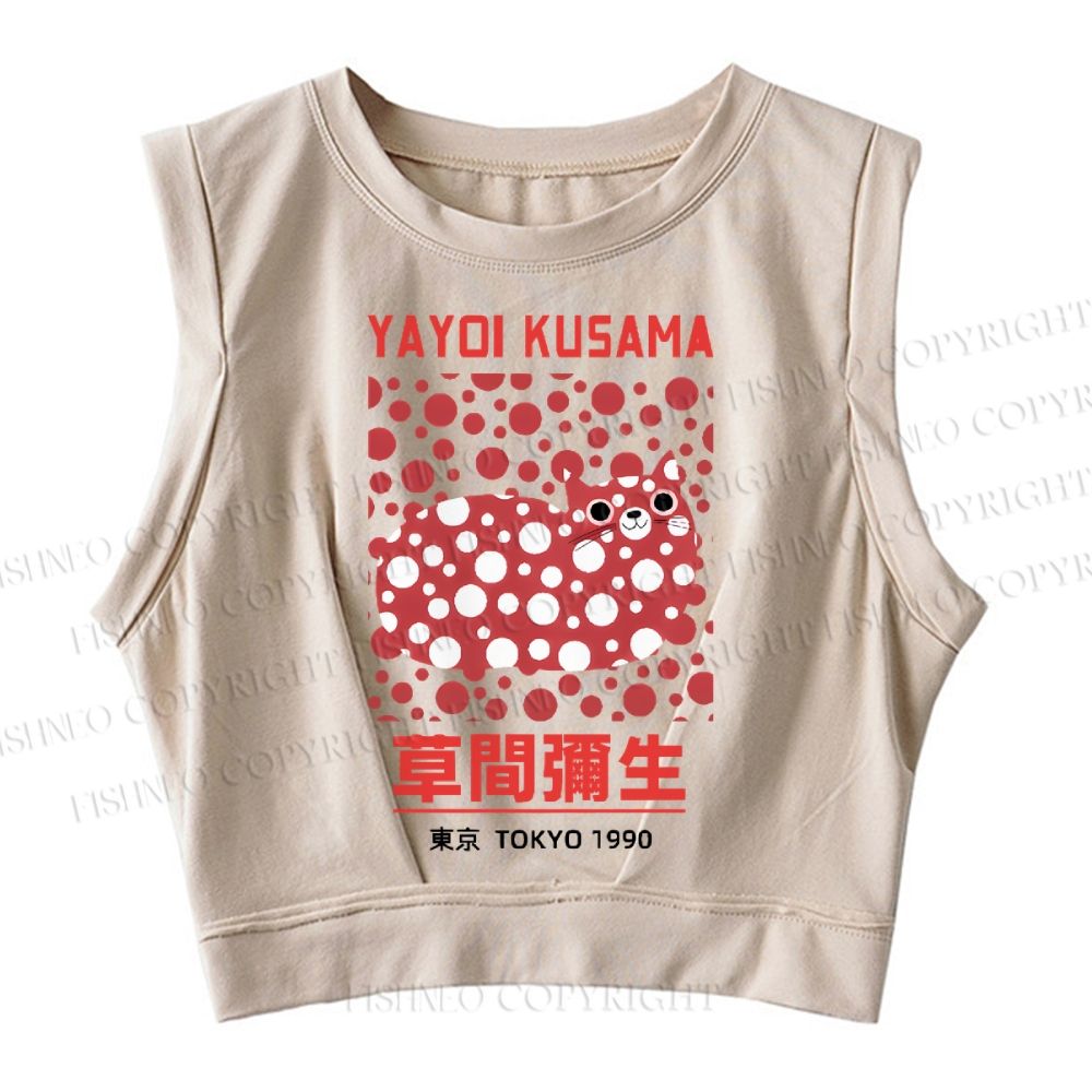 Kusama Cat Vintage Wash Japanese Design Sleeveless Crop Top
