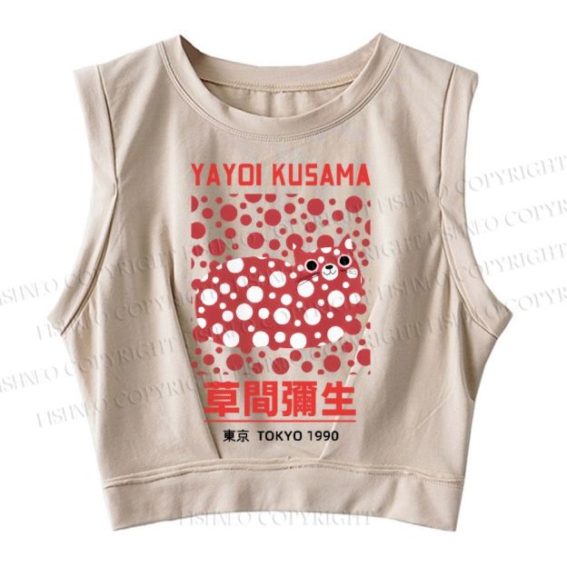 Kusama Cat Vintage Wash Japanese Design Sleeveless Crop Top