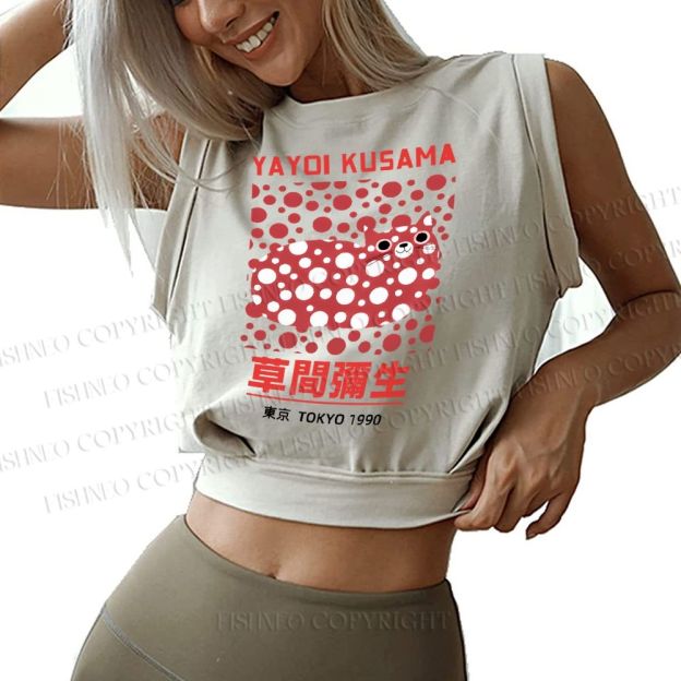 Kusama Cat Vintage Wash Japanese Design Sleeveless Crop Top