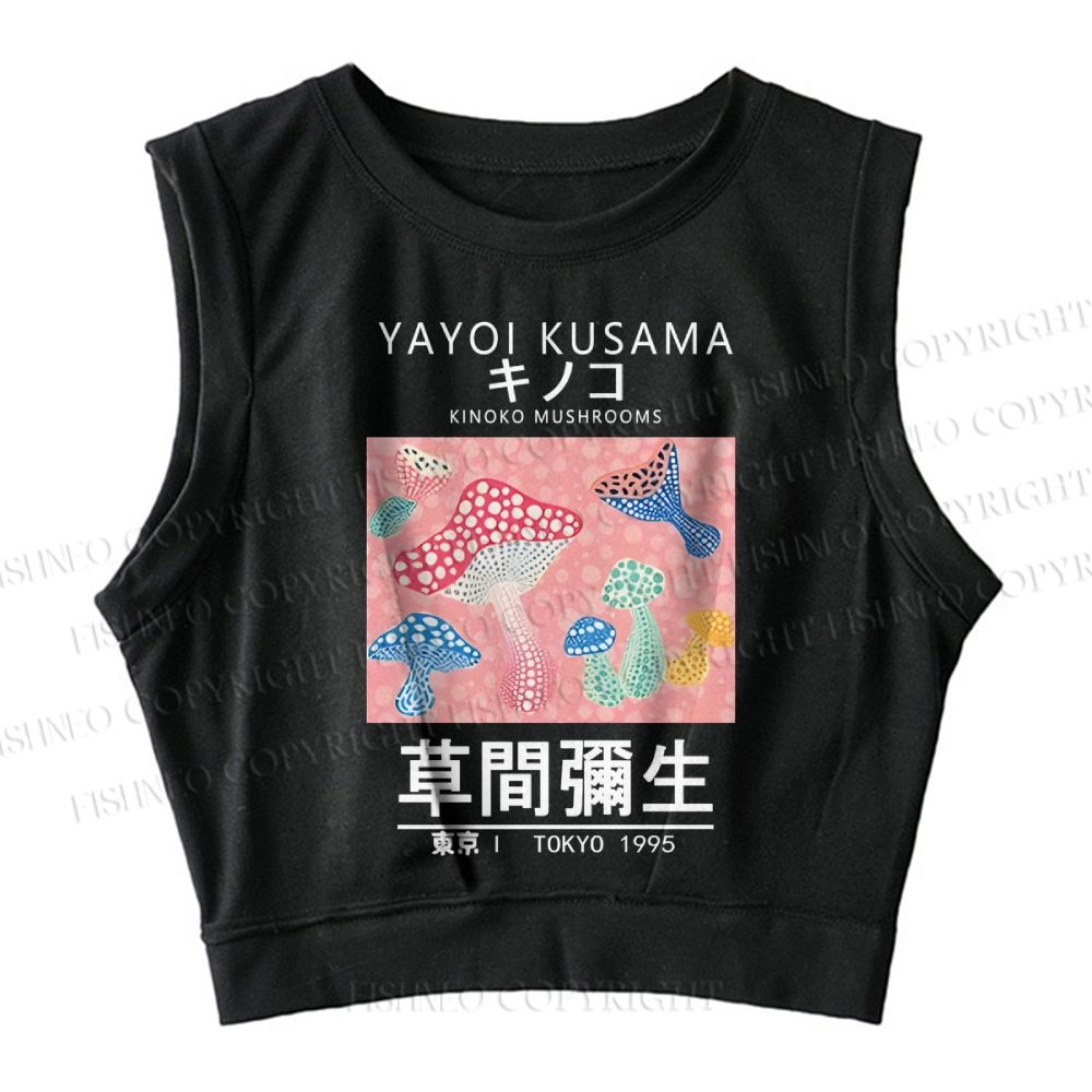  Yayoi Kusama Pink Mushroom Vintage Sleeveless Crop Top