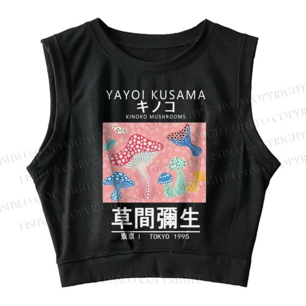  Yayoi Kusama Pink Mushroom Vintage Sleeveless Crop Top