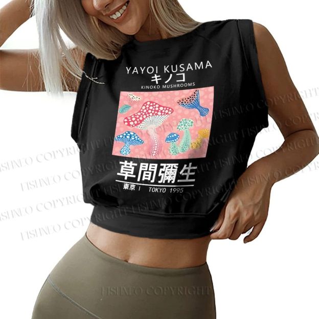  Yayoi Kusama Pink Mushroom Vintage Sleeveless Crop Top