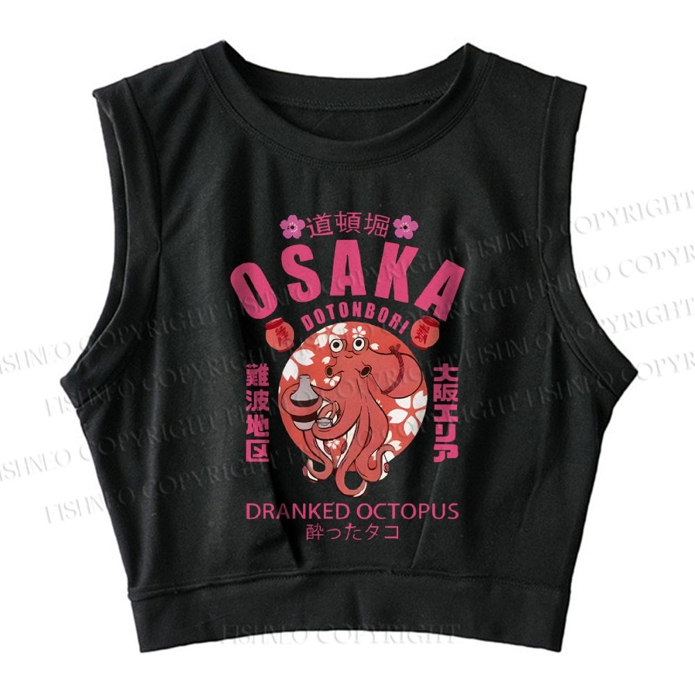 Sakura And Octopus Sleeveless Crop Top