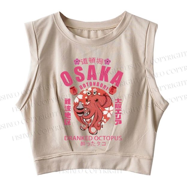 Sakura And Octopus Sleeveless Crop Top