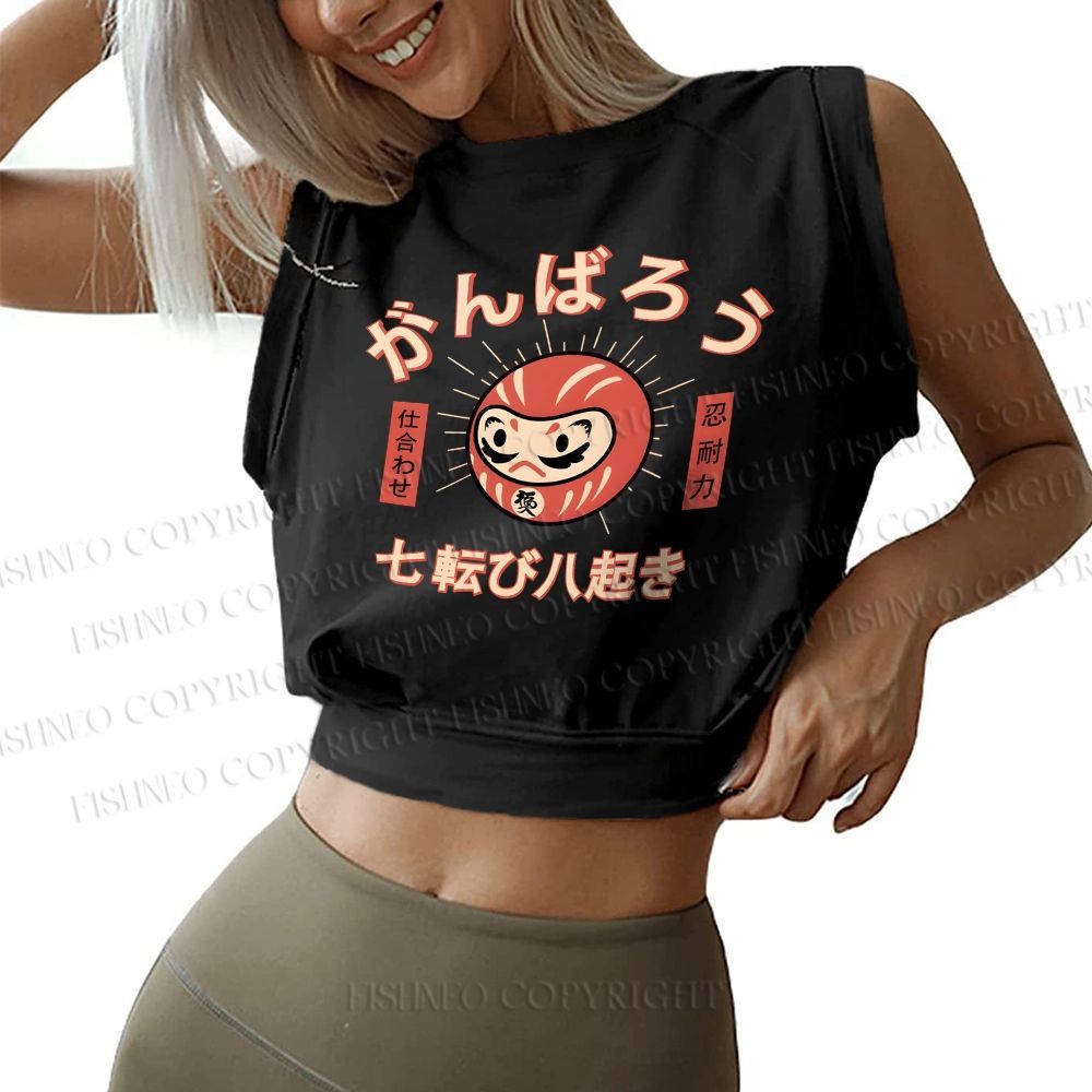 Women's Japanese Daruma Sleeveless Crop Tops