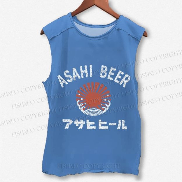 Unisex Asahi Beer Wave Vintage Printed Washed Tank Top