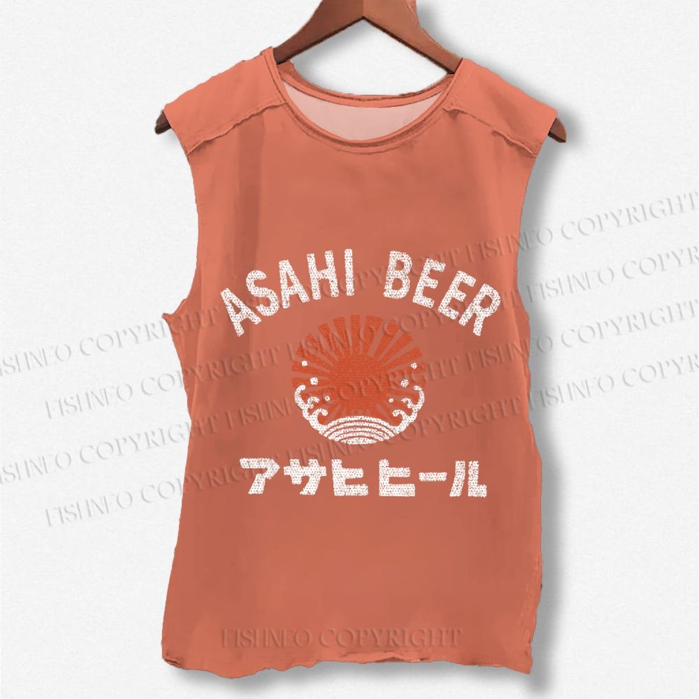 Unisex Asahi Beer Wave Vintage Printed Washed Tank Top