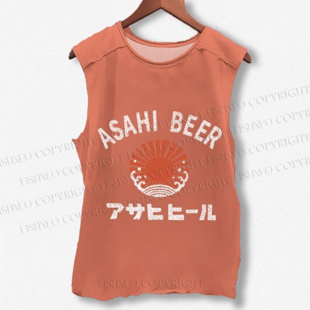 Unisex Asahi Beer Wave Vintage Printed Washed Tank Top