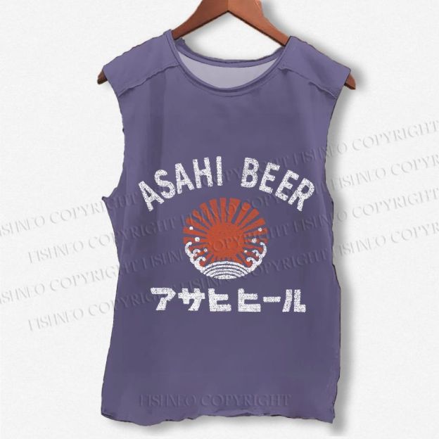 Unisex Asahi Beer Wave Vintage Printed Washed Tank Top