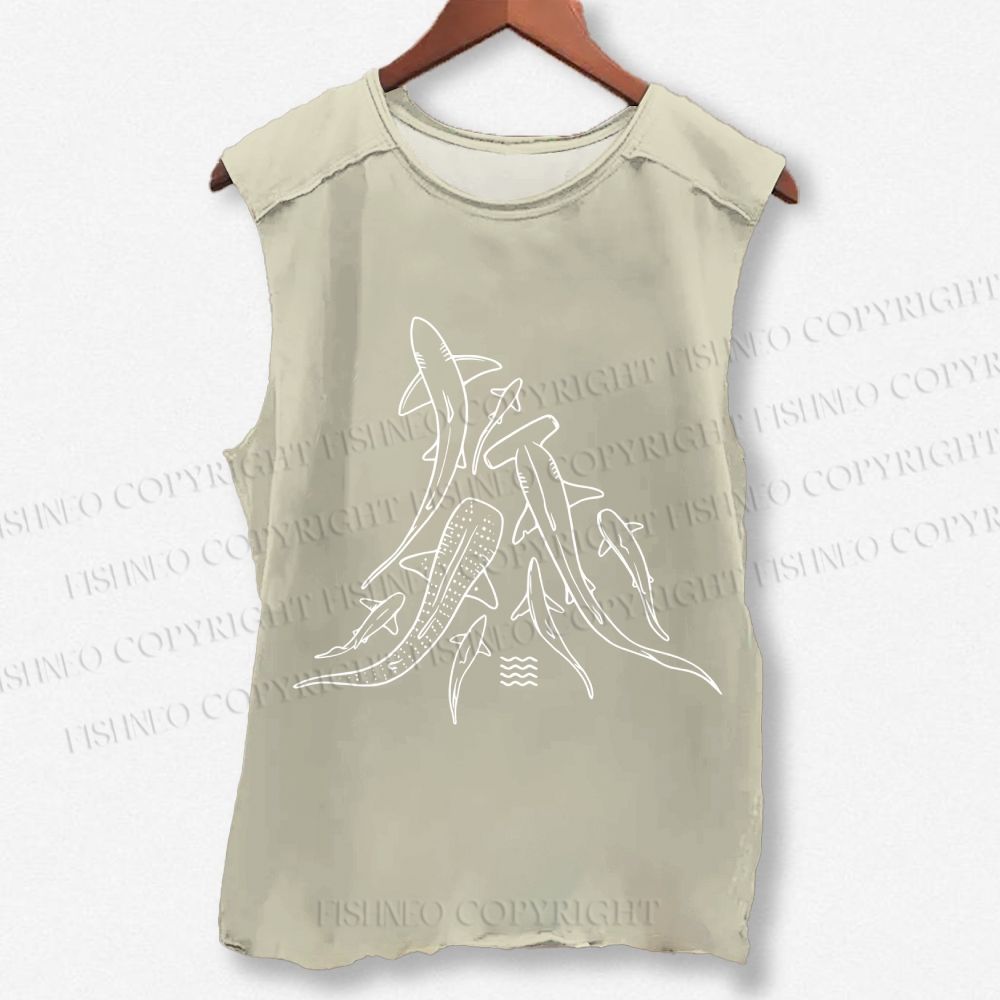 Unisex Fish Shark Whale Printed Washed Tank Top