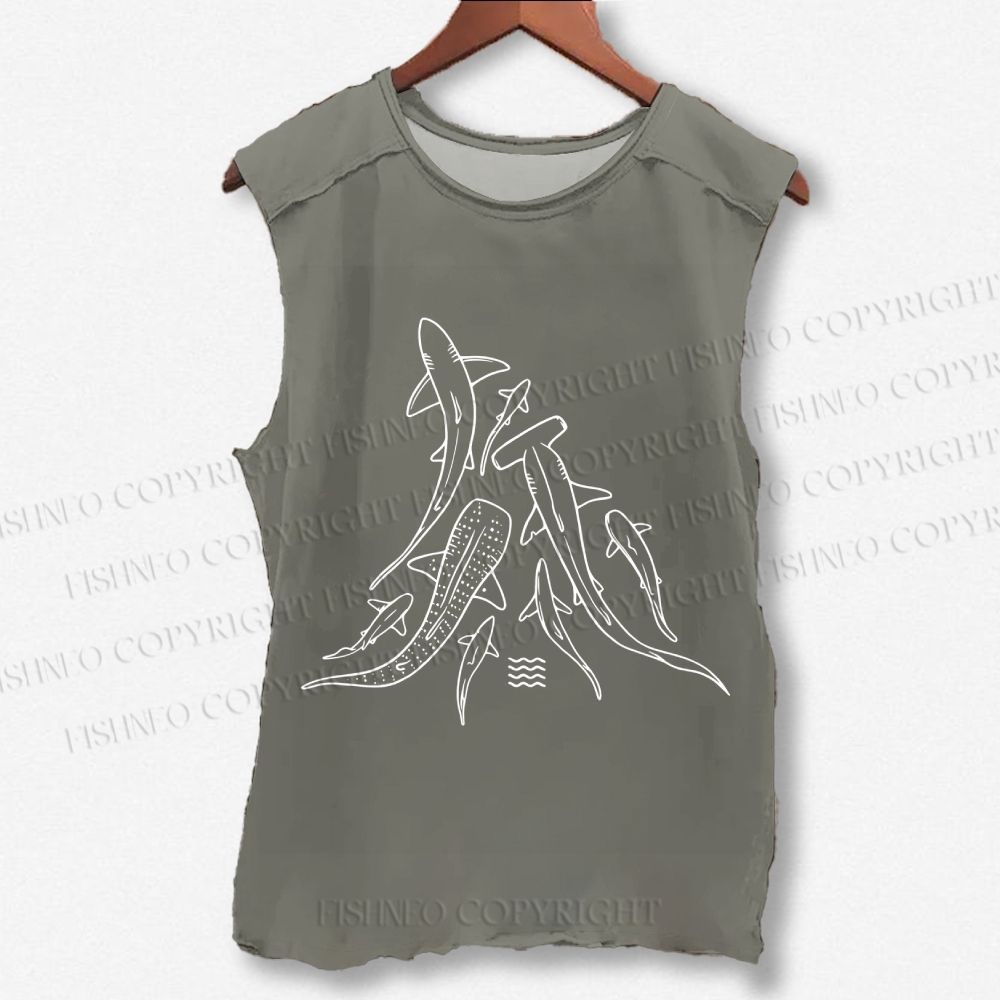 Unisex Fish Shark Whale Printed Washed Tank Top