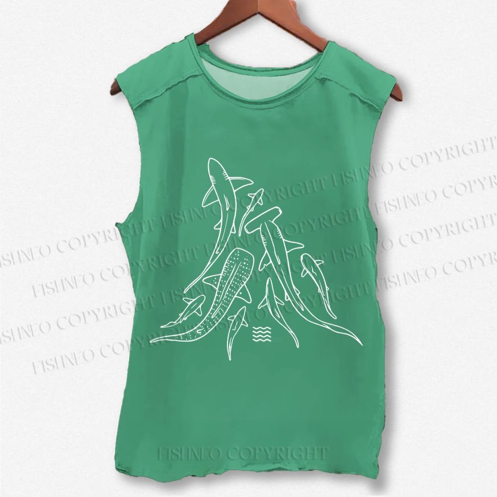 Unisex Fish Shark Whale Printed Washed Tank Top