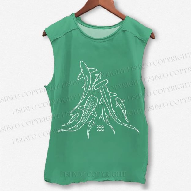 Unisex Fish Shark Whale Printed Washed Tank Top