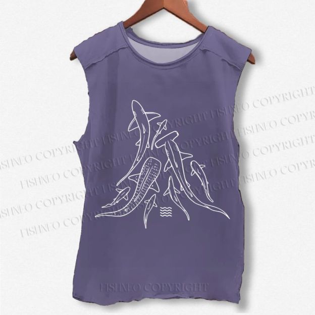 Unisex Fish Shark Whale Printed Washed Tank Top