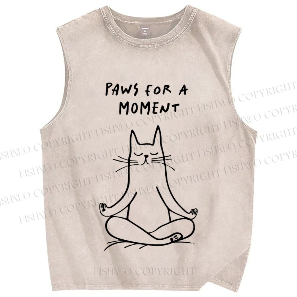 Unisex Cat Paws For A Moment Printed Washed Tank Top