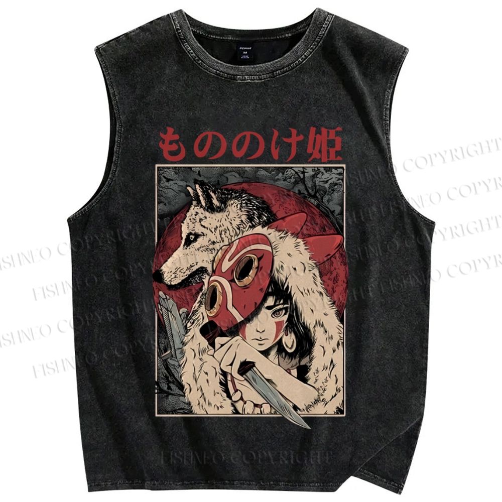 Unisex  Japanese Princess manonoke Printed Washed Tank Top