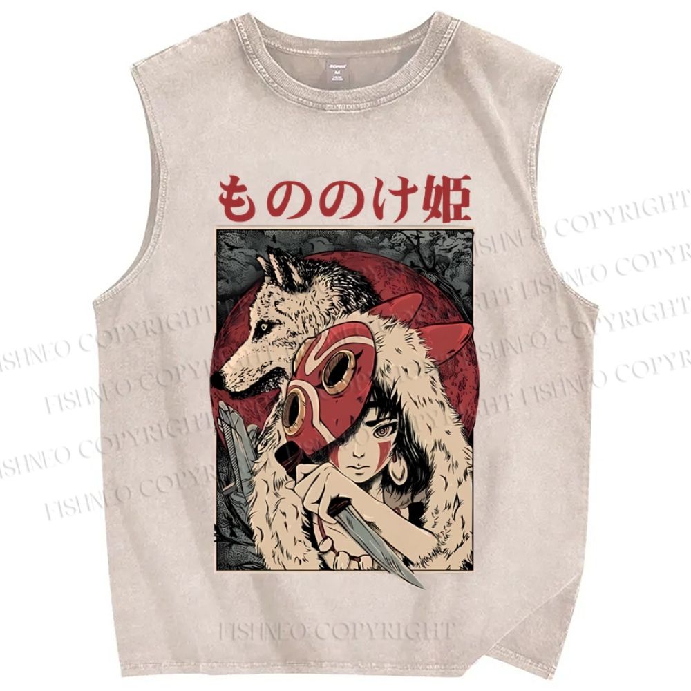 Unisex  Japanese Princess manonoke Printed Washed Tank Top