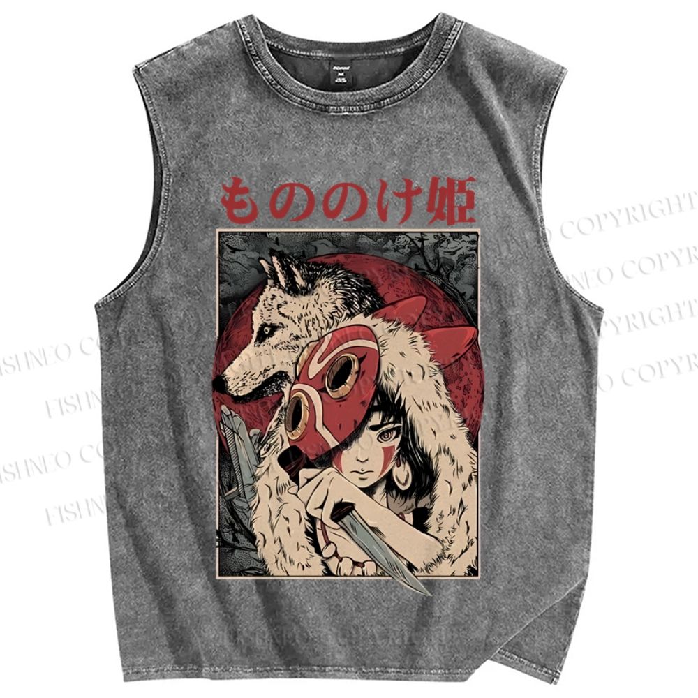 Unisex  Japanese Princess manonoke Printed Washed Tank Top