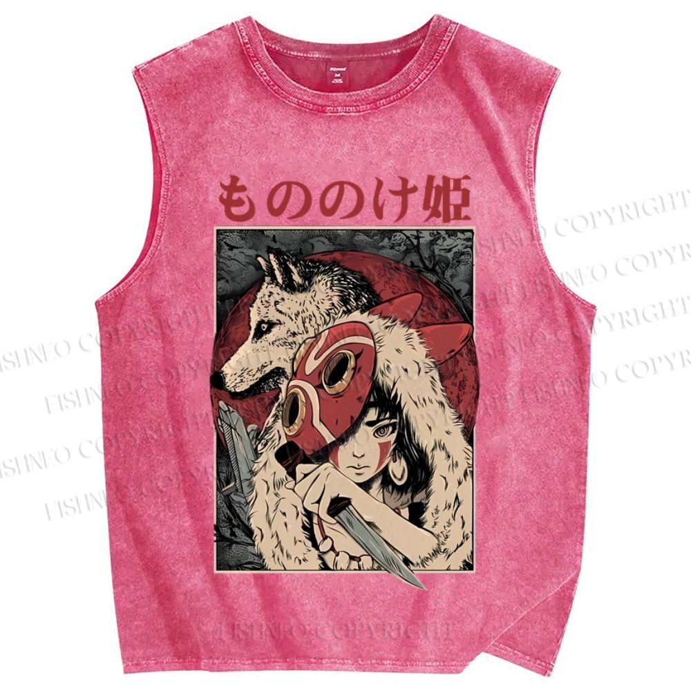 Unisex  Japanese Princess manonoke Printed Washed Tank Top