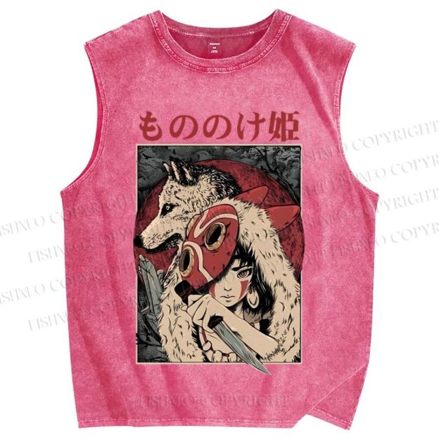Unisex  Japanese Princess manonoke Printed Washed Tank Top