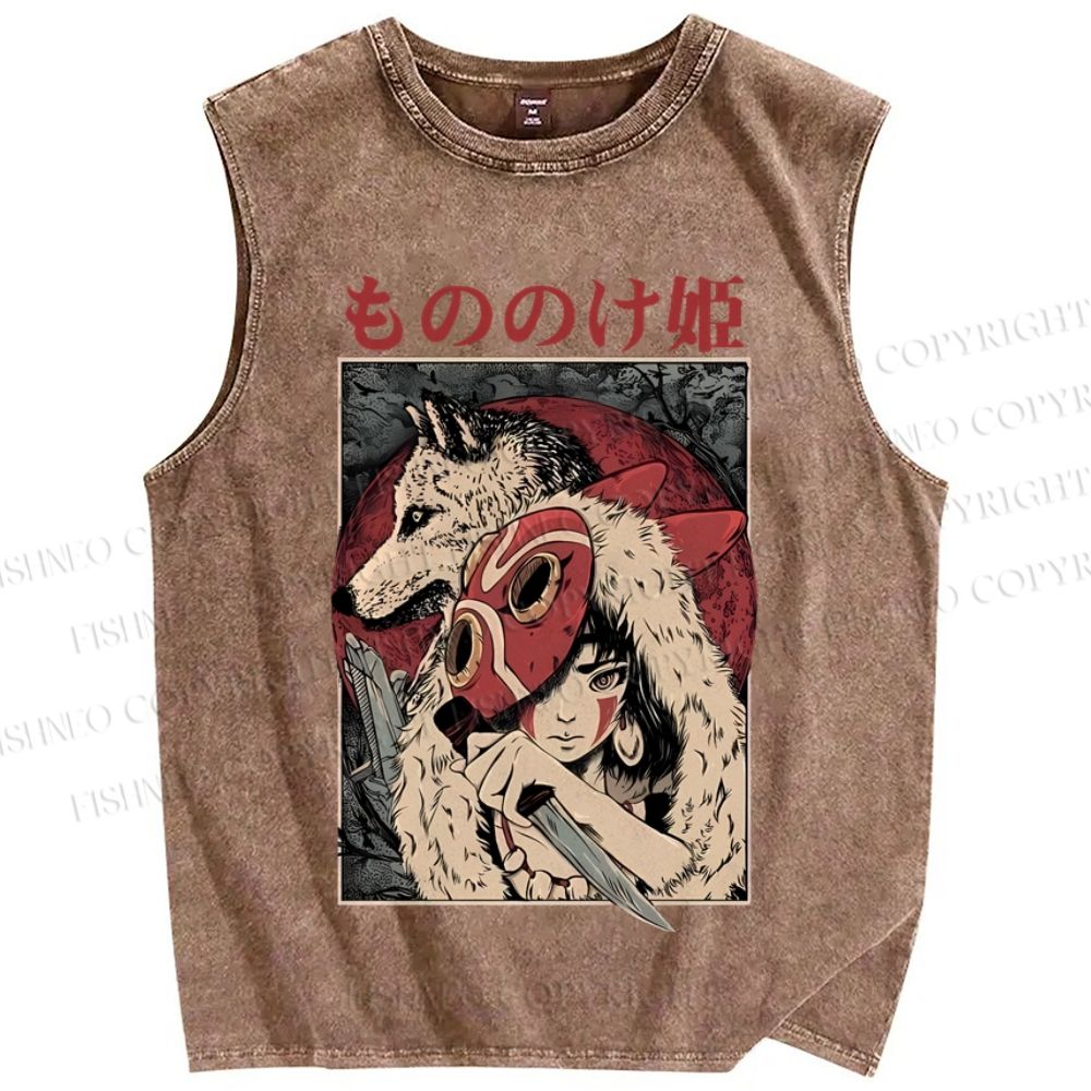 Unisex  Japanese Princess manonoke Printed Washed Tank Top