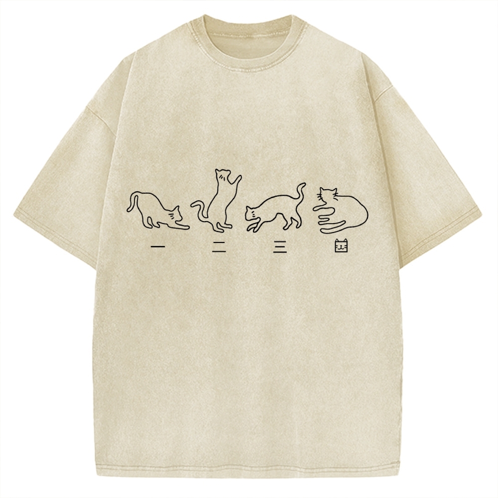 One Two Three Cat Japanese Kanji Vintage Washed T-shirt