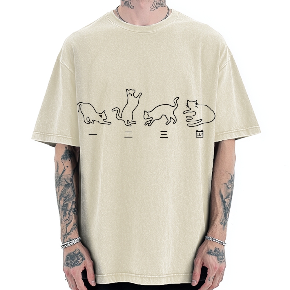 One Two Three Cat Japanese Kanji Vintage Washed T-shirt