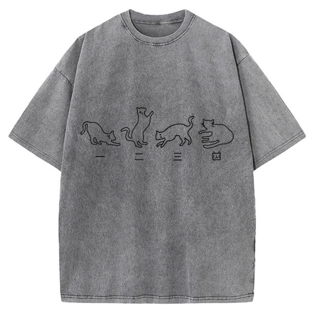One Two Three Cat Japanese Kanji Vintage Washed T-shirt