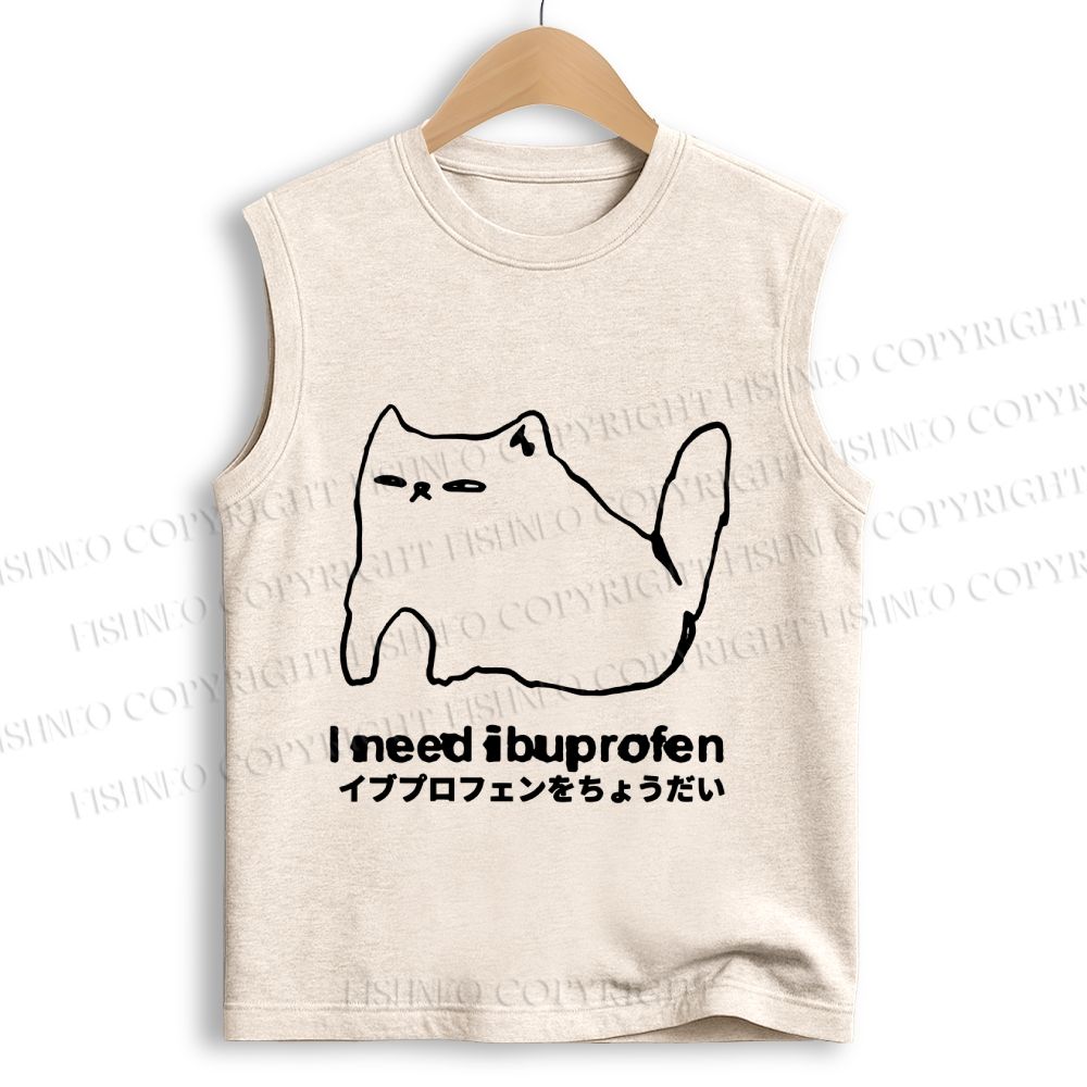 Unisex I need ibuprofen Cat Vintage Printed Cotton Tank Top
