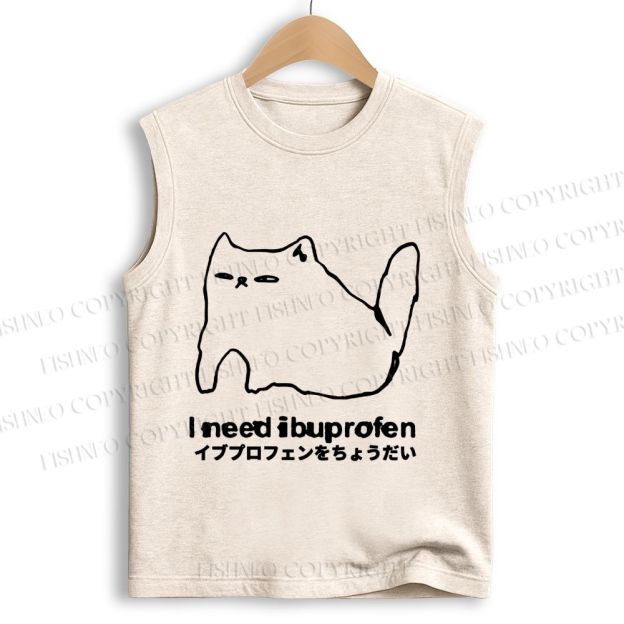Unisex I need ibuprofen Cat Vintage Printed Cotton Tank Top