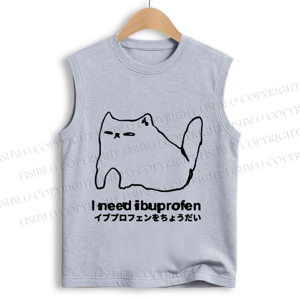 Unisex I need ibuprofen Cat Vintage Printed Cotton Tank Top