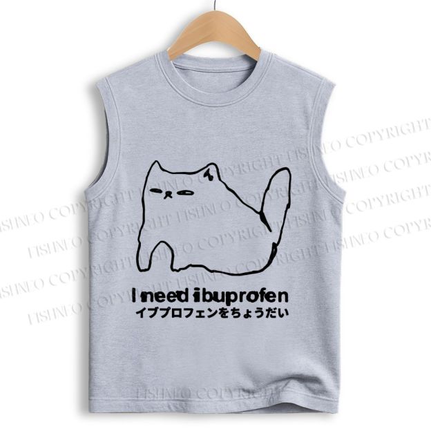 Unisex I need ibuprofen Cat Vintage Printed Cotton Tank Top