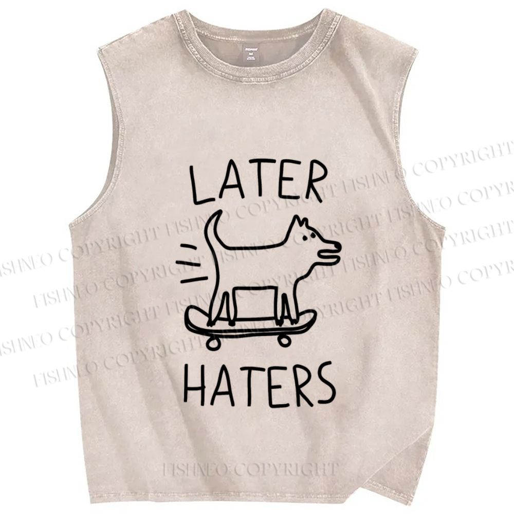 Unisex Skating Dog Hater Later Printed Washed Tank Top