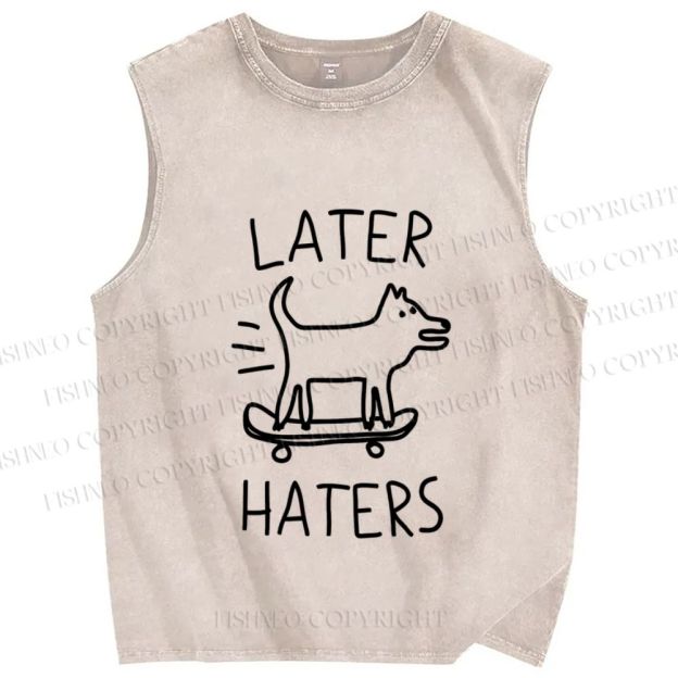 Unisex Skating Dog Hater Later Printed Washed Tank Top