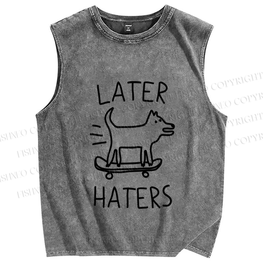 Unisex Skating Dog Hater Later Printed Washed Tank Top