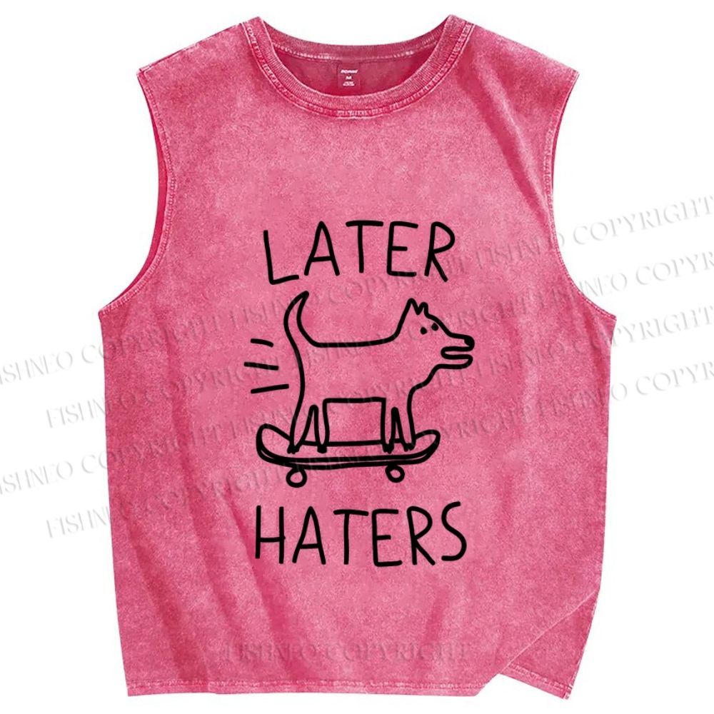 Unisex Skating Dog Hater Later Printed Washed Tank Top