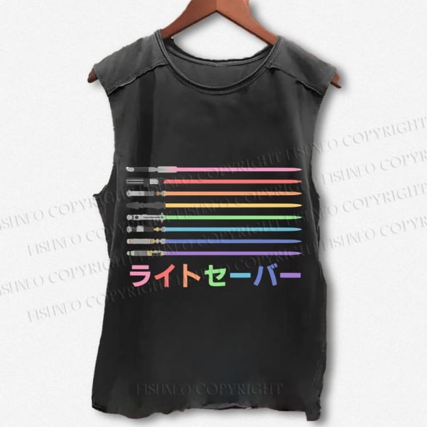Unisex Lightsaber Vintage Printed Washed Tank Top