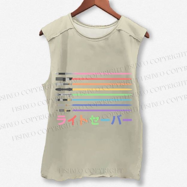 Unisex Lightsaber Vintage Printed Washed Tank Top