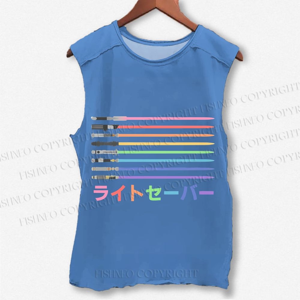 Unisex Lightsaber Vintage Printed Washed Tank Top